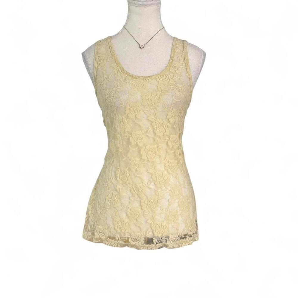 Cream Cottage Fairy Core Lace Fitted Tank Top Summer Spring Tops Size Large